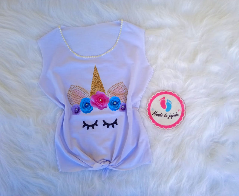 Camiseta Personalizada  de amarrar Unicórnio  Infantil