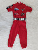 Macacão Cars com Detalhes Quadriculado na Manga Infantil