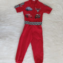 Macacão Cars com Detalhes Quadriculado na Manga Infantil