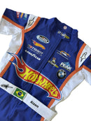 Macacão hotwheels Nascar com viés laranja curto infantil