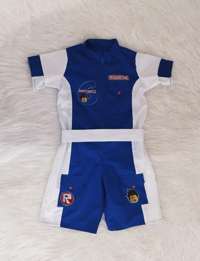 Macacão Roblox com Detalhes na Lateral em Branco Infantil