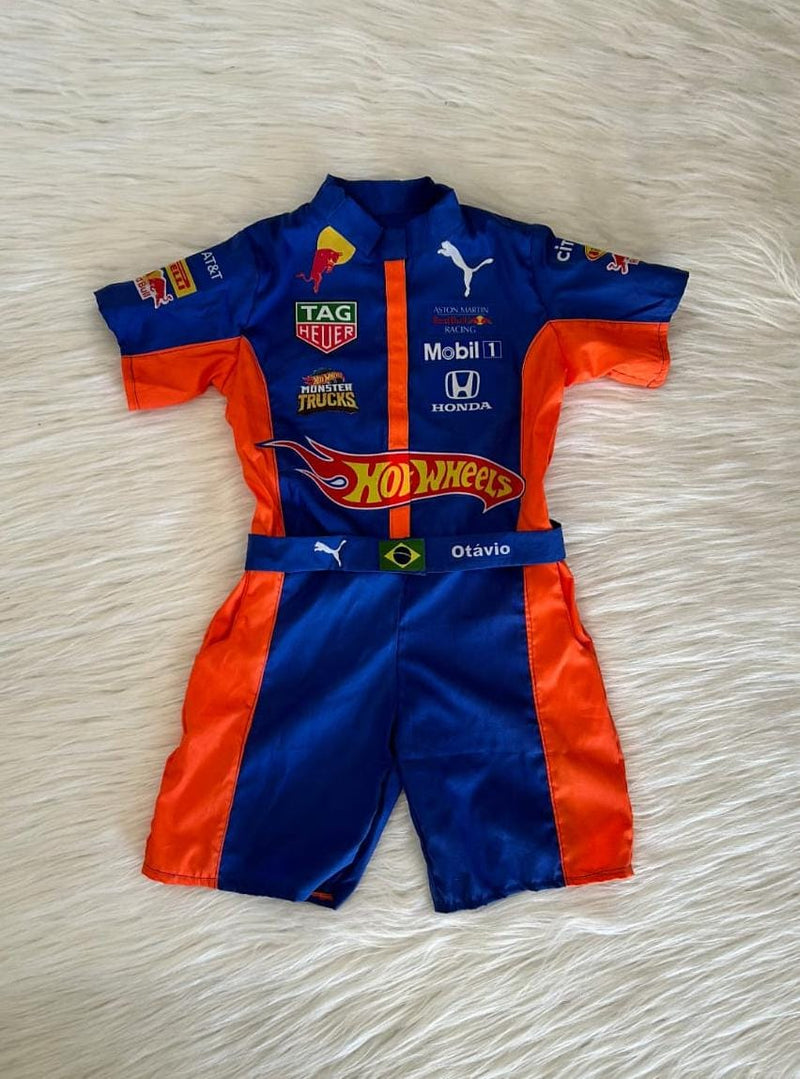 🚗🔥 Macacão Infantil Curto – Hot Wheels Red Bull Monster Truck