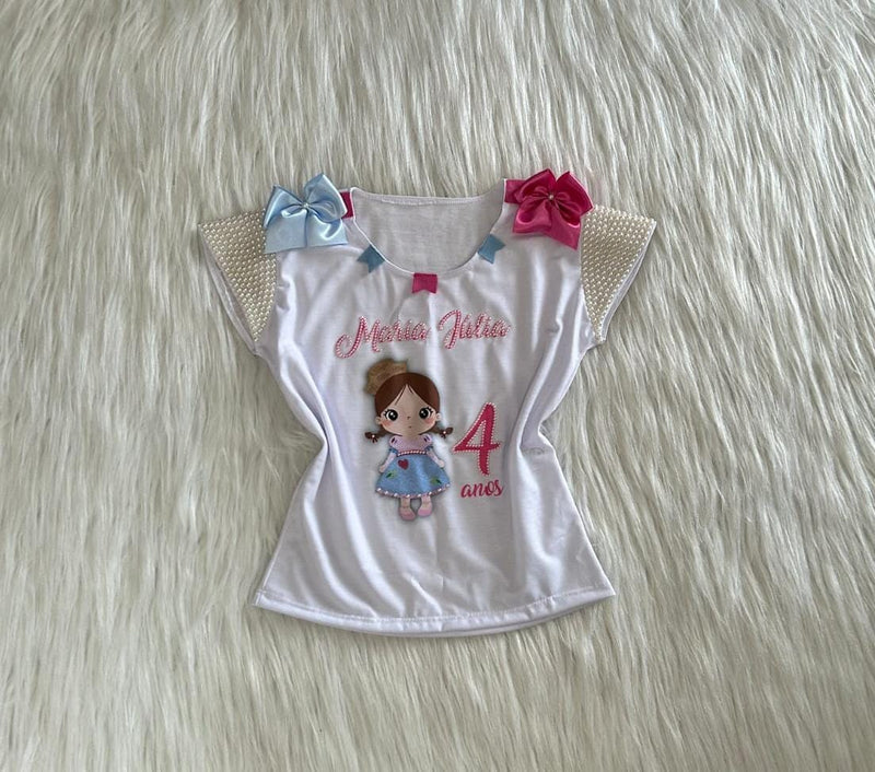 Camiseta Personalizada Festa Junina com Detalhes em Pérolas – Infantil