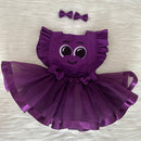 Jardineira Bolofofos + Saia de Tule Infantil com Laço de Cabelo