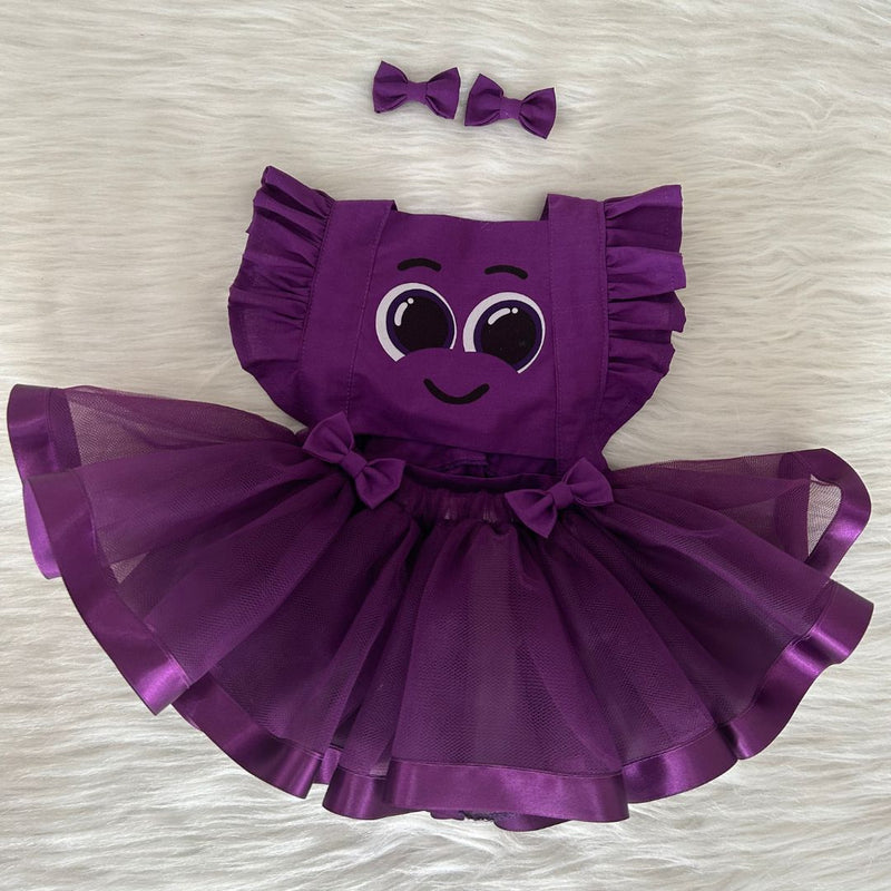 Jardineira Bolofofos Saia de Tule Infantil com Laço de Cabelo